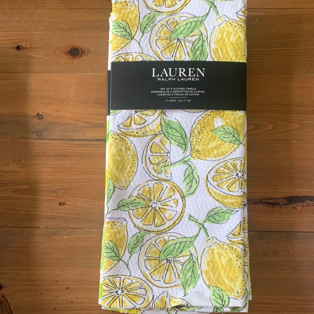 Lauren Ralph Lauren Yellow Lemon & Green Leaf Kitchen Towels
